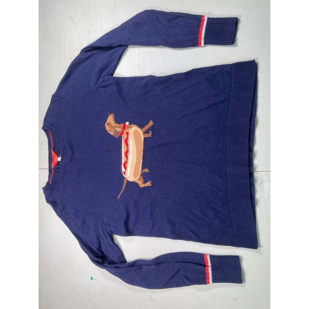 Joules Womens 4 Navy Dachshund Hot Dog Novelty Sweater Dog Intarsia Knit